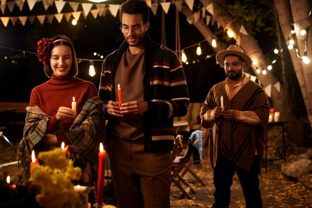 Heated outdoor winter tent with guests